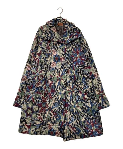 missoni（ミッソーニ）missoni (ミッソーニ) 総柄ロングコート ネイビー×ホワイト サイズ:44の古着・服飾アイテム