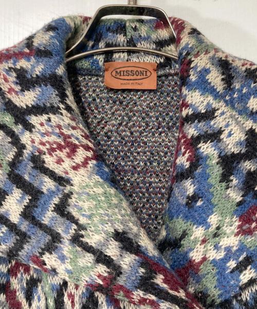 missoni（ミッソーニ）missoni (ミッソーニ) 総柄ロングコート ネイビー×ホワイト サイズ:44の古着・服飾アイテム