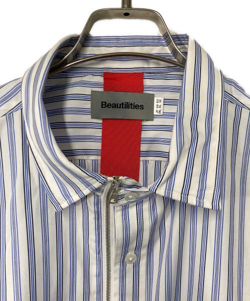 BEAUTILITIES（ビューティリティーズ）BEAUTILITIES (ビューティリティーズ) ストライプジップシャツ ホワイト×ブルー サイズ:2XLの古着・服飾アイテム