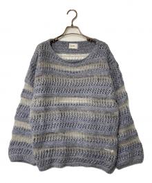 CLANE（クラネ）の古着「透かし編みモヘヤ混ボーダーニット」｜ブルー×グレー
