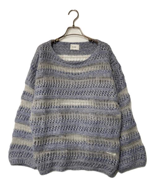 CLANE（クラネ）CLANE (クラネ) 透かし編みモヘヤ混ボーダーニット ブルー×グレー サイズ:1の古着・服飾アイテム