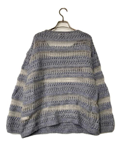 CLANE（クラネ）CLANE (クラネ) 透かし編みモヘヤ混ボーダーニット ブルー×グレー サイズ:1の古着・服飾アイテム