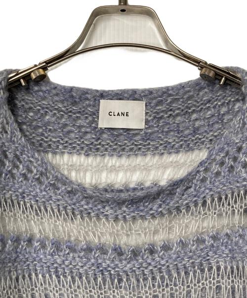 CLANE（クラネ）CLANE (クラネ) 透かし編みモヘヤ混ボーダーニット ブルー×グレー サイズ:1の古着・服飾アイテム