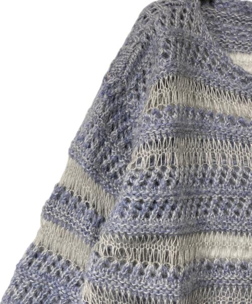 CLANE（クラネ）CLANE (クラネ) 透かし編みモヘヤ混ボーダーニット ブルー×グレー サイズ:1の古着・服飾アイテム