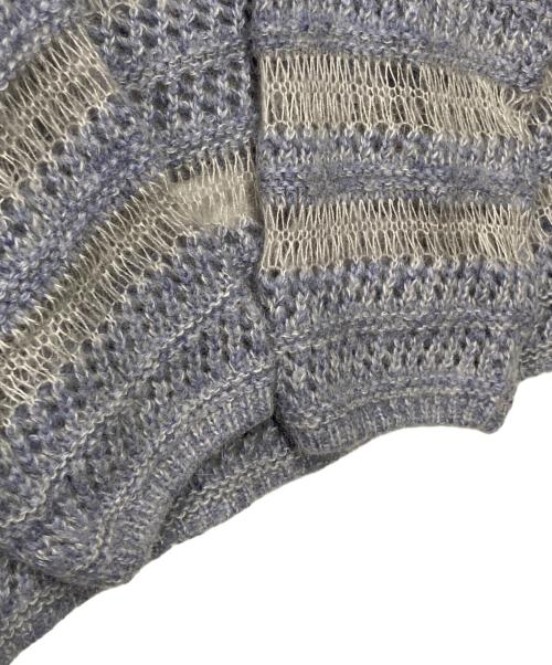 CLANE（クラネ）CLANE (クラネ) 透かし編みモヘヤ混ボーダーニット ブルー×グレー サイズ:1の古着・服飾アイテム
