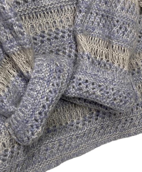 CLANE（クラネ）CLANE (クラネ) 透かし編みモヘヤ混ボーダーニット ブルー×グレー サイズ:1の古着・服飾アイテム