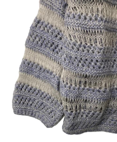 CLANE（クラネ）CLANE (クラネ) 透かし編みモヘヤ混ボーダーニット ブルー×グレー サイズ:1の古着・服飾アイテム