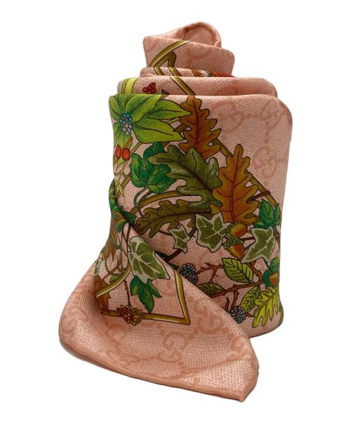 GUCCI（グッチ）GUCCI (グッチ) プリント シルクツイル スカーフ ピンクの古着・服飾アイテム