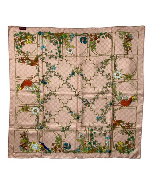 GUCCI（グッチ）GUCCI (グッチ) プリント シルクツイル スカーフ ピンクの古着・服飾アイテム