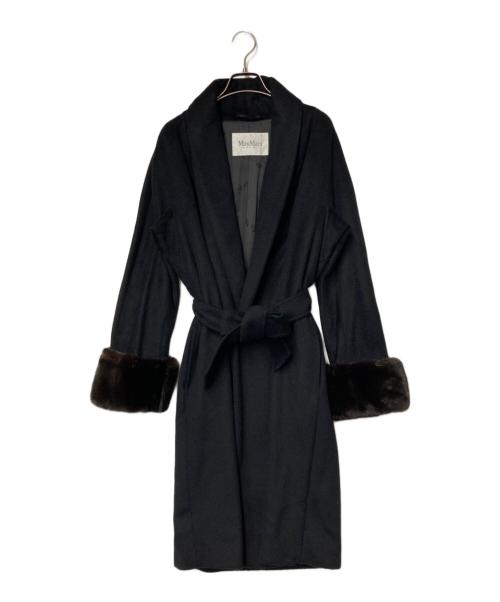 MaxMara（マックスマーラ）MaxMara (マックスマーラ) ベルテッドキャメルガウンコート ブラック サイズ:FB 42/MEX 32/J 44の古着・服飾アイテム