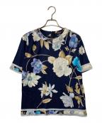 LEONARD FASHIONレオナールファッション）の古着「フラワープリントカットソー」｜ネイビー×アイボリー