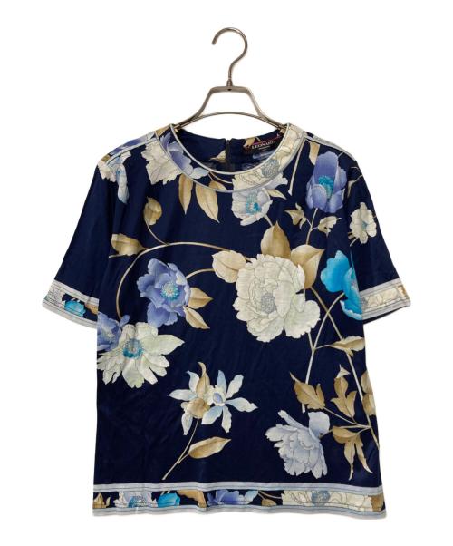 LEONARD FASHION（レオナールファッション）LEONARD FASHION (レオナールファッション) フラワープリントカットソー ネイビー×アイボリー サイズ:Mの古着・服飾アイテム