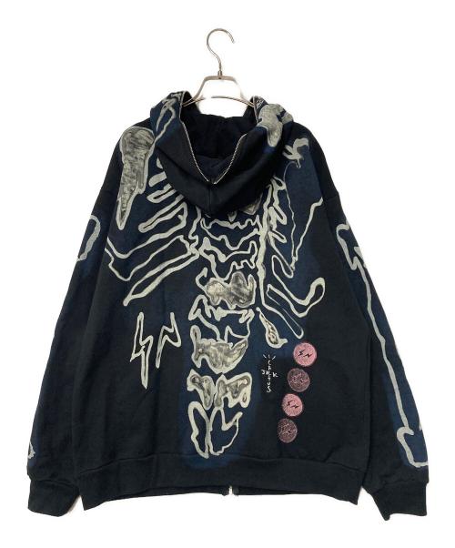 CACTUS JACK FOR FRAGMENT（カクタスジャック フォー フラグメント）CACTUS JACK FOR FRAGMENT (カクタスジャック フォー フラグメント) Travis Scott (トラヴィススコット) Skeleton Graffiti Full Zip Hoodie ブラック×ブルー サイズ:Lの古着・服飾アイテム