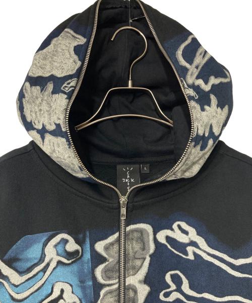 CACTUS JACK FOR FRAGMENT（カクタスジャック フォー フラグメント）CACTUS JACK FOR FRAGMENT (カクタスジャック フォー フラグメント) Travis Scott (トラヴィススコット) Skeleton Graffiti Full Zip Hoodie ブラック×ブルー サイズ:Lの古着・服飾アイテム