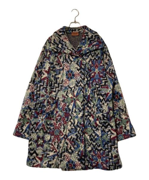 missoni（ミッソーニ）MISSONI (ミッソーニ) 総柄ロングコート ネイビー×ホワイト サイズ:44の古着・服飾アイテム