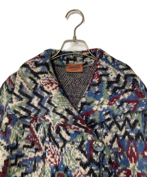 missoni（ミッソーニ）MISSONI (ミッソーニ) 総柄ロングコート ネイビー×ホワイト サイズ:44の古着・服飾アイテム