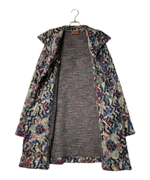 missoni（ミッソーニ）MISSONI (ミッソーニ) 総柄ロングコート ネイビー×ホワイト サイズ:44の古着・服飾アイテム