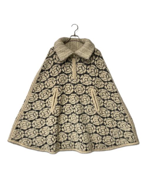 CHANEL（シャネル）CHANEL (シャネル) 総柄 ハーフジップニット ポンチョコート ブラック×アイボリー サイズ:38の古着・服飾アイテム