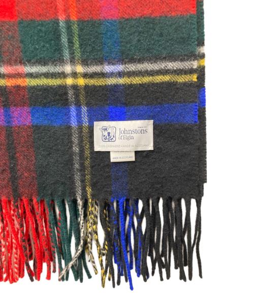 JOHNSTONS OF ELGIN（ジョンストンズオブエルガン）JOHNSTONS OF ELGIN (ジョンストンズオブエルガン) カシミヤチェックマフラー レッド×ブラックの古着・服飾アイテム