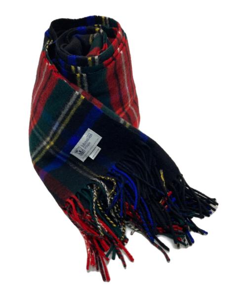 JOHNSTONS OF ELGIN（ジョンストンズオブエルガン）JOHNSTONS OF ELGIN (ジョンストンズオブエルガン) カシミヤチェックマフラー レッド×ブラックの古着・服飾アイテム