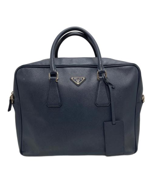 PRADA（プラダ）PRADA (プラダ) SAFFIANO TRAVEL ロゴプレート ブリーフケース ネイビーの古着・服飾アイテム