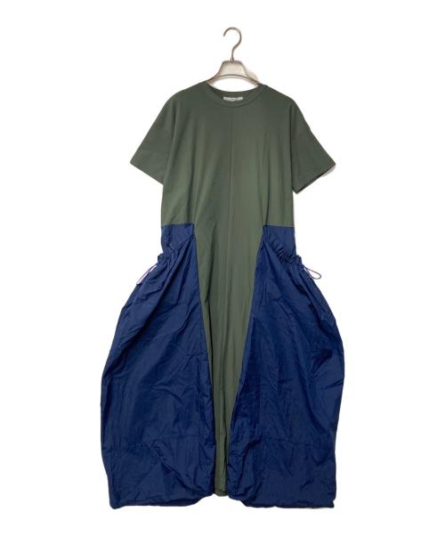 UN3D.（アンスリード）UN3D. (アンスリード) サイドギャザーポケットワンピース グリーン×ネイビー サイズ:38の古着・服飾アイテム