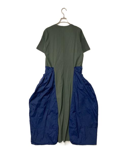 UN3D.（アンスリード）UN3D. (アンスリード) サイドギャザーポケットワンピース グリーン×ネイビー サイズ:38の古着・服飾アイテム