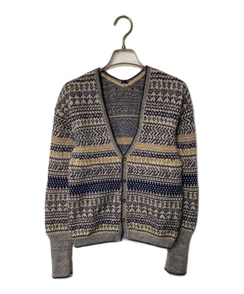 45rpm（45アールピーエム）45rpm (45アールピーエム) トリコットウールアルパカジャカードニットVネックカーディガン ネイビー×ベージュ サイズ:2の古着・服飾アイテム
