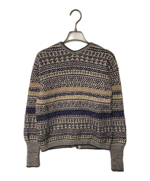 45rpm（45アールピーエム）45rpm (45アールピーエム) トリコットウールアルパカジャカードニットVネックカーディガン ネイビー×ベージュ サイズ:2の古着・服飾アイテム