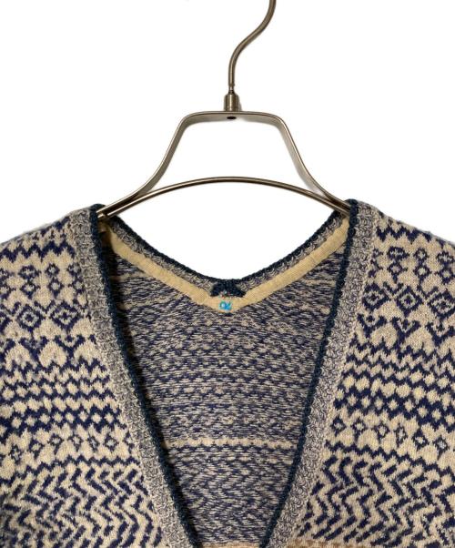 45rpm（45アールピーエム）45rpm (45アールピーエム) トリコットウールアルパカジャカードニットVネックカーディガン ネイビー×ベージュ サイズ:2の古着・服飾アイテム