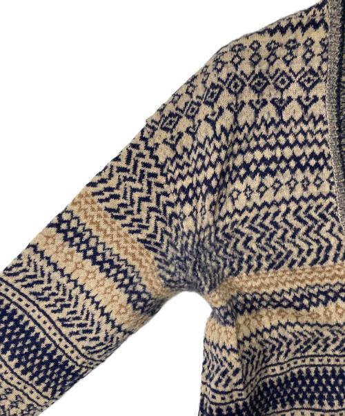 45rpm（45アールピーエム）45rpm (45アールピーエム) トリコットウールアルパカジャカードニットVネックカーディガン ネイビー×ベージュ サイズ:2の古着・服飾アイテム