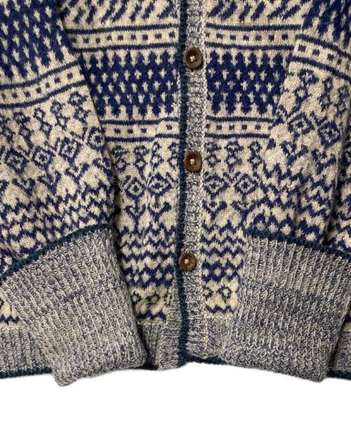 45rpm（45アールピーエム）45rpm (45アールピーエム) トリコットウールアルパカジャカードニットVネックカーディガン ネイビー×ベージュ サイズ:2の古着・服飾アイテム