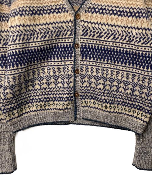 45rpm（45アールピーエム）45rpm (45アールピーエム) トリコットウールアルパカジャカードニットVネックカーディガン ネイビー×ベージュ サイズ:2の古着・服飾アイテム