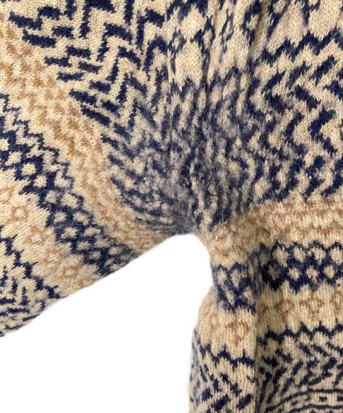 45rpm（45アールピーエム）45rpm (45アールピーエム) トリコットウールアルパカジャカードニットVネックカーディガン ネイビー×ベージュ サイズ:2の古着・服飾アイテム