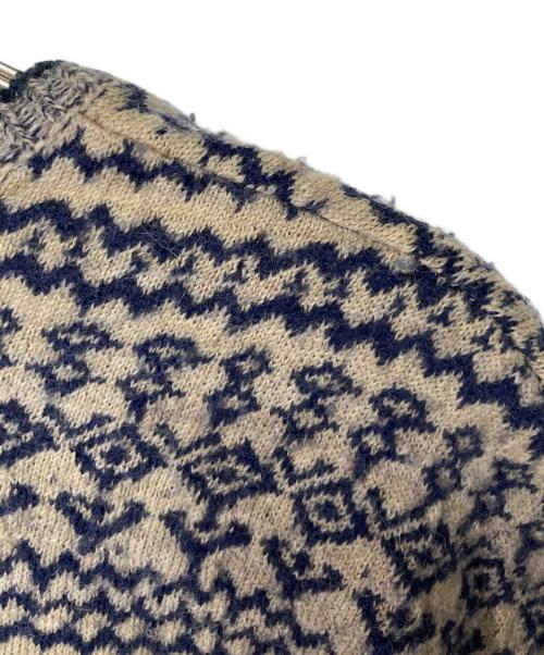 45rpm（45アールピーエム）45rpm (45アールピーエム) トリコットウールアルパカジャカードニットVネックカーディガン ネイビー×ベージュ サイズ:2の古着・服飾アイテム