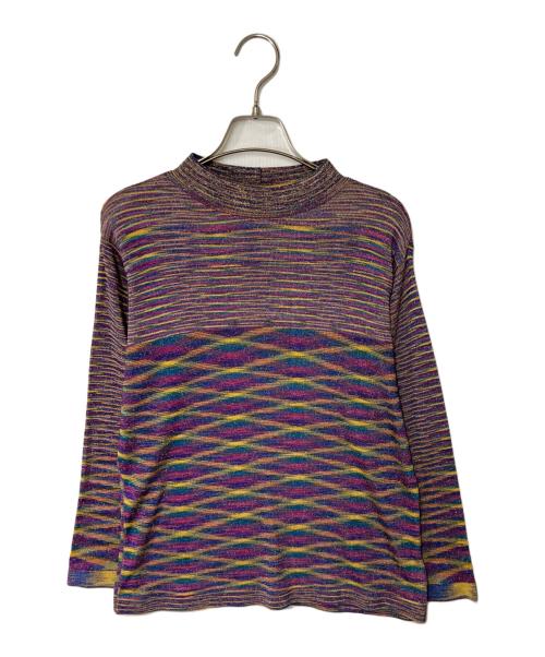 missoni（ミッソーニ）MISSONI (ミッソーニ) 総柄 ラメモックネックニット パープル×イエロー サイズ:42の古着・服飾アイテム