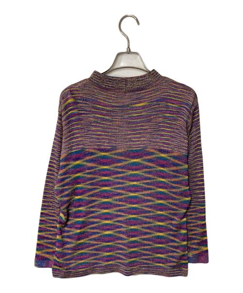 missoni（ミッソーニ）MISSONI (ミッソーニ) 総柄 ラメモックネックニット パープル×イエロー サイズ:42の古着・服飾アイテム