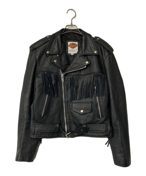 HARLEY-DAVIDSON（ハーレーダビッドソン）HARLEY-DAVIDSON (ハーレーダビッドソン) フリンジ ダブルカウレザーライダースジャケット ブラック サイズ:42の古着・服飾アイテム