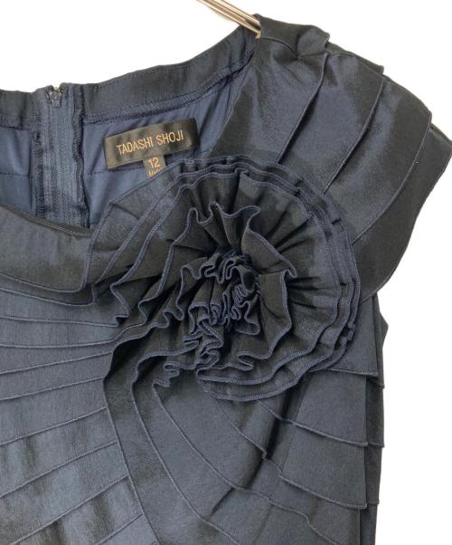 TADASHI SHOJI（タダシ ショージ）TADASHI SHOJI (タダシ ショージ) ティアード コサージュ ロングドレス ネイビー サイズ:12の古着・服飾アイテム
