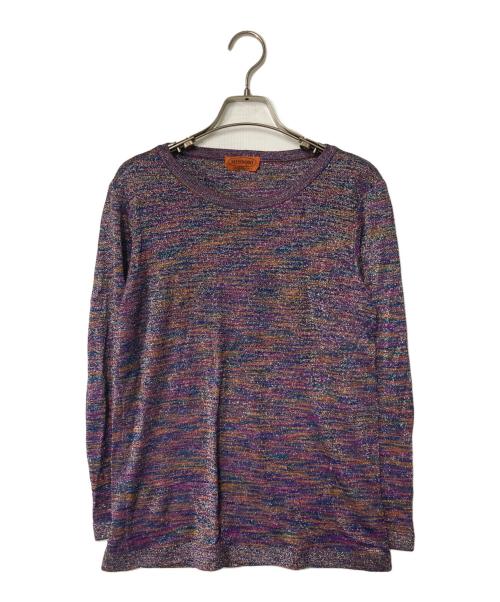 missoni（ミッソーニ）MISSONI (ミッソーニ) 総柄ラメニットカットソー パープル×オレンジ サイズ:44の古着・服飾アイテム