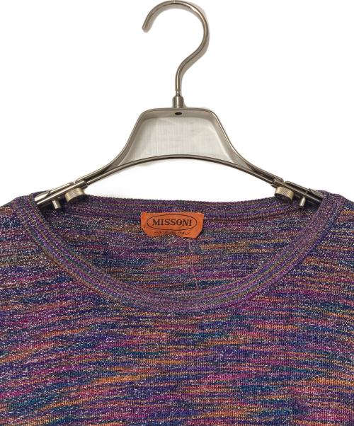 missoni（ミッソーニ）MISSONI (ミッソーニ) 総柄ラメニットカットソー パープル×オレンジ サイズ:44の古着・服飾アイテム