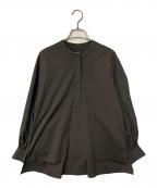 SINMEシンメ）の古着「バンドカラーボリュームシャツ プルオーバーシャツ」｜ダークブラウン