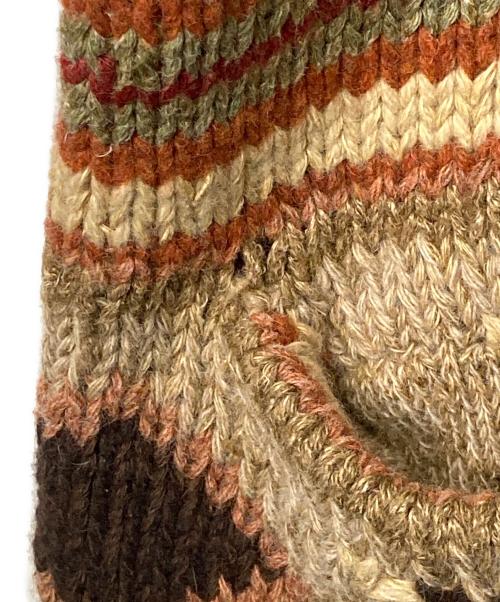 RRL（ダブルアールエル）RRL (ダブルアールエル) HAND KNIT ネイティブ柄 シルクリネン混 ショールカラーカーディガン ブラウン×ベージュ サイズ:Lの古着・服飾アイテム