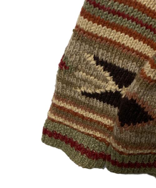 RRL（ダブルアールエル）RRL (ダブルアールエル) HAND KNIT ネイティブ柄 シルクリネン混 ショールカラーカーディガン ブラウン×ベージュ サイズ:Lの古着・服飾アイテム