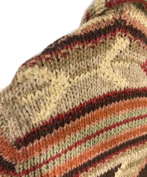 RRL（ダブルアールエル）RRL (ダブルアールエル) HAND KNIT ネイティブ柄 シルクリネン混 ショールカラーカーディガン ブラウン×ベージュ サイズ:Lの古着・服飾アイテム