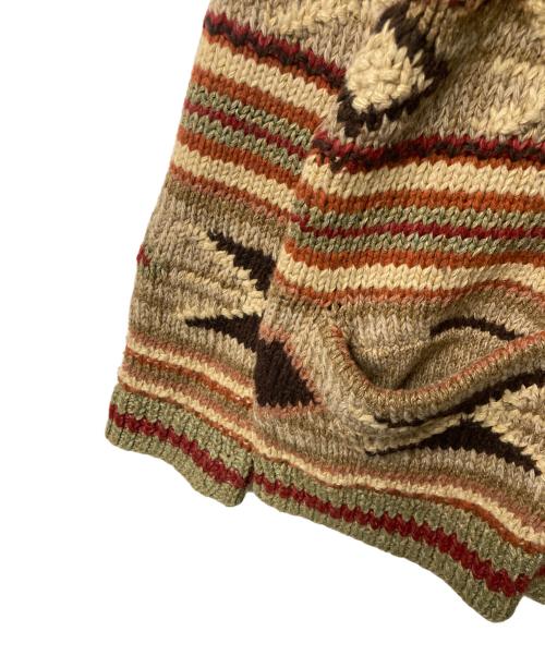 RRL（ダブルアールエル）RRL (ダブルアールエル) HAND KNIT ネイティブ柄 シルクリネン混 ショールカラーカーディガン ブラウン×ベージュ サイズ:Lの古着・服飾アイテム