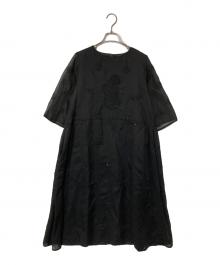 itobanashi（イトバナシ）の古着「シアー袖切替刺繍ワンピース」｜ブラック