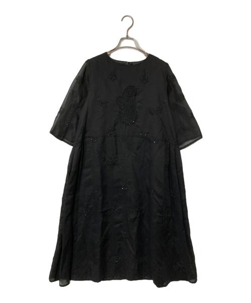 itobanashi（イトバナシ）itobanashi (イトバナシ) シアー袖切替刺繍ワンピース ブラック サイズ:-の古着・服飾アイテム