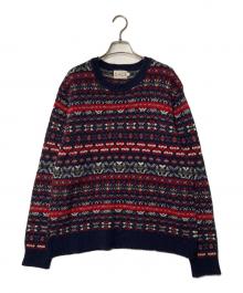 INVERALLAN（インバーアラン）の古着「フェアアイル柄 ウール クルーネックニット」｜ネイビー×レッド