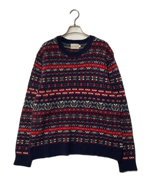 INVERALLAN（インバーアラン）INVERALLAN (インバーアラン) フェアアイル柄 ウール クルーネックニット ネイビー×レッド サイズ:42（実寸参照）の古着・服飾アイテム
